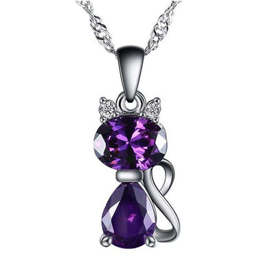 Free Silver Chain Cat Necklace-Necklace-Kirijewels.com-Purple-Kirijewels.com