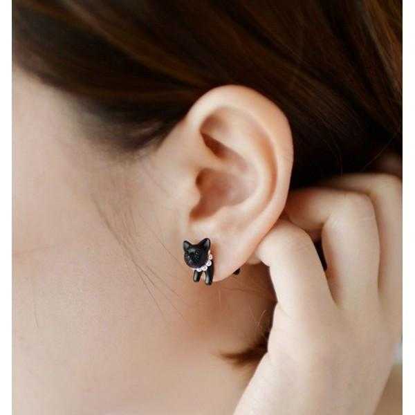 Cat Stud Earrings-earrings-Kirijewels.com-Black-Kirijewels.com