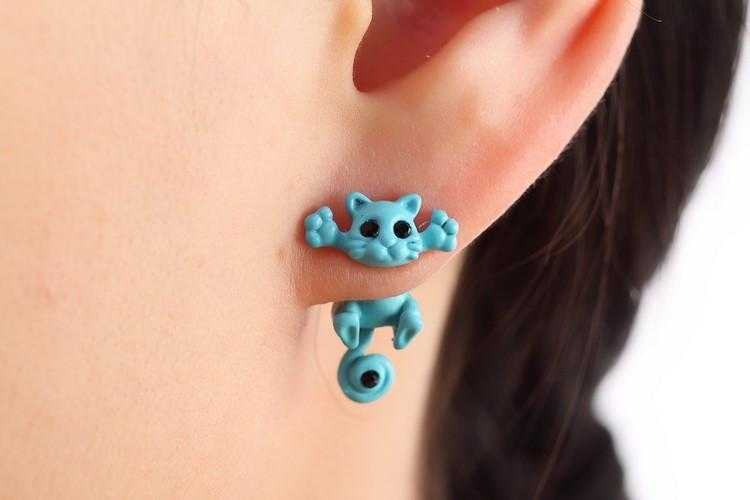 Free Cat Stud Earrings-earrings-Kirijewels.com-Black-Kirijewels.com