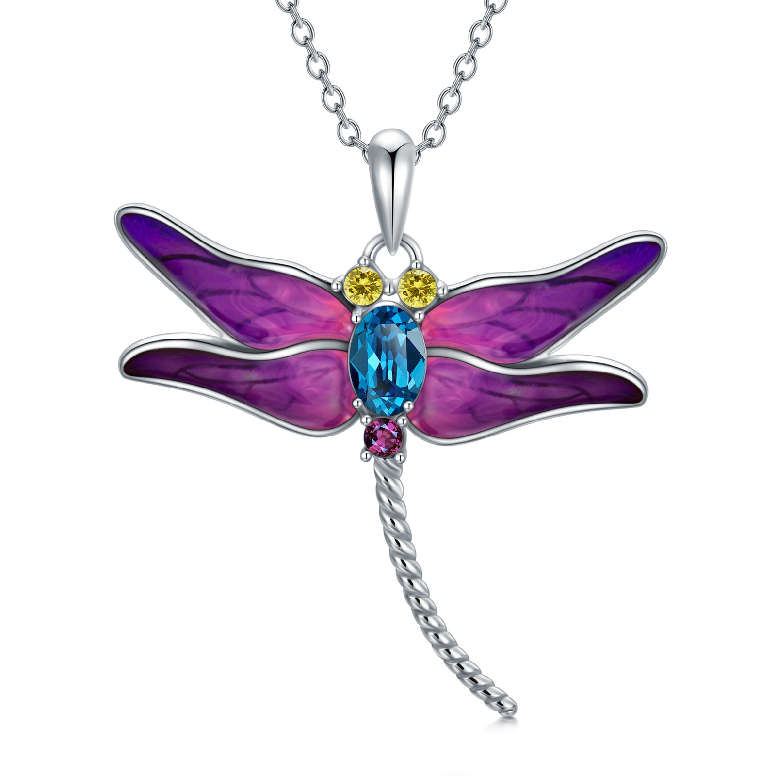 Crystal Stone 925 Sterling Silver Dragonfly Necklace