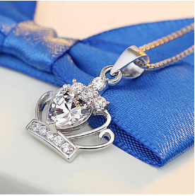 Crown Snake Chain Heart Necklace-Necklace-Kirijewels.com-Crystal White-Kirijewels.com