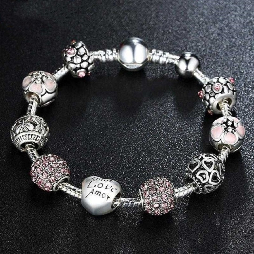 Crystal & Sterling Silver Charm Heart Bracelet