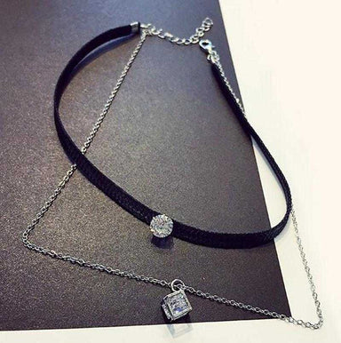 Crystal Charm Leather Choker Necklace-Choker Necklaces-Kirijewels.com-gold-Kirijewels.com