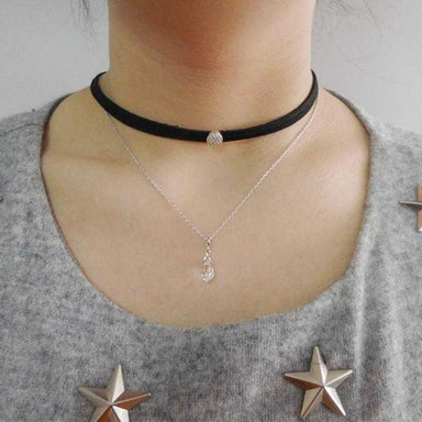 Crystal Charm Leather Choker Necklace-Choker Necklaces-Kirijewels.com-gold-Kirijewels.com