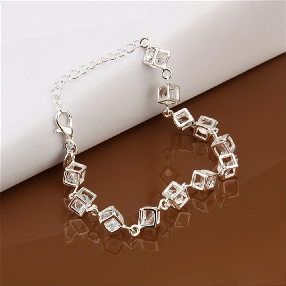 Cube Lobster Clasp Silver Plated Bracelet-Chain & Link Bracelets-Kirijewels.com-silver-Kirijewels.com