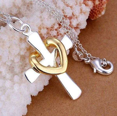 Silver Plated Heart Cross Necklace-Kirijewels.com-Kirijewels.com