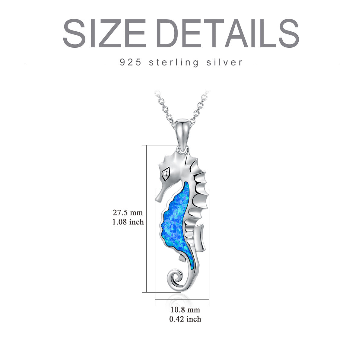 Opal 925 Sterling Silver Seahorse Necklace