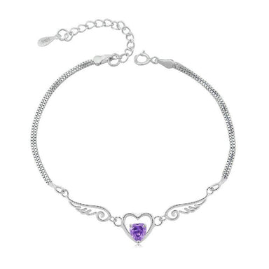 Pure Sterling Silver Double Angel Wings Heart Charm Bracelet-Charm Bracelets-Kirijewels.com-purple-Kirijewels.com
