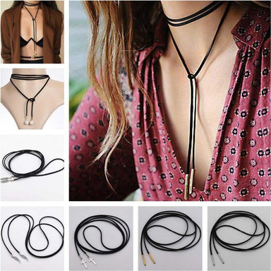 Black Velvet Ribbon Long necklace/2-Choker Necklaces-Kirijewels.com-Gold-Kirijewels.com