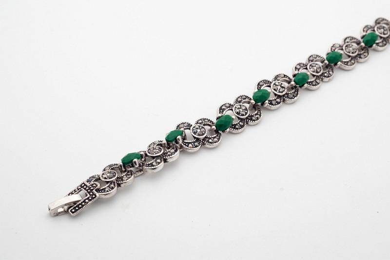 Bohemian Green Stone Silver Bracelet-Bangles-Kirijewels.com-Antique Silver Plated-Kirijewels.com