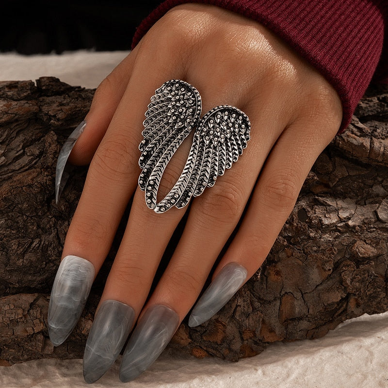 Gothic Vintage Silver Angel Wings Ring