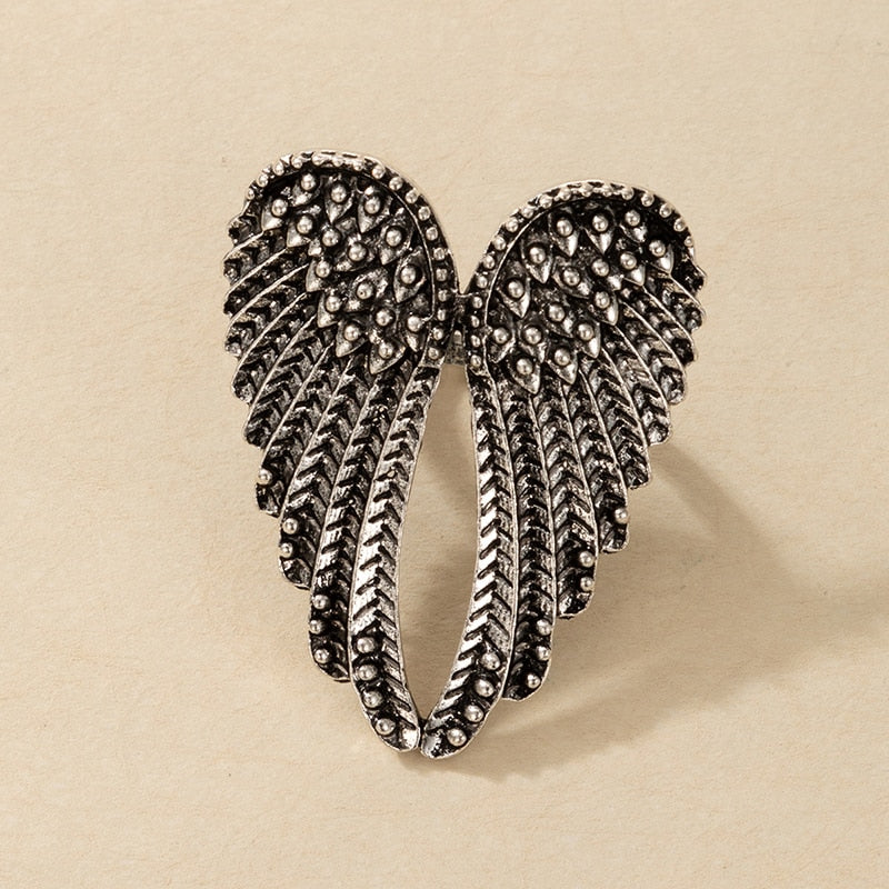 Gothic Vintage Silver Angel Wings Ring