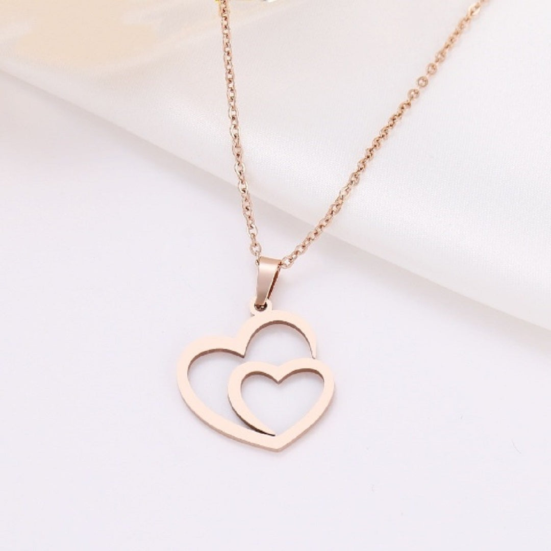 Hollow Double Heart Stainless Steel Choker Necklace