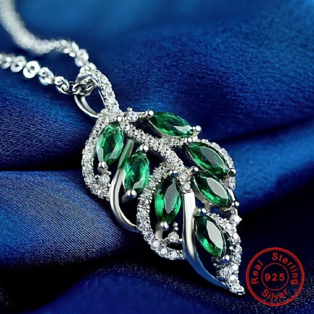 Romantic 925 Sterling Silver AAAA Zircon Leaf Necklace
