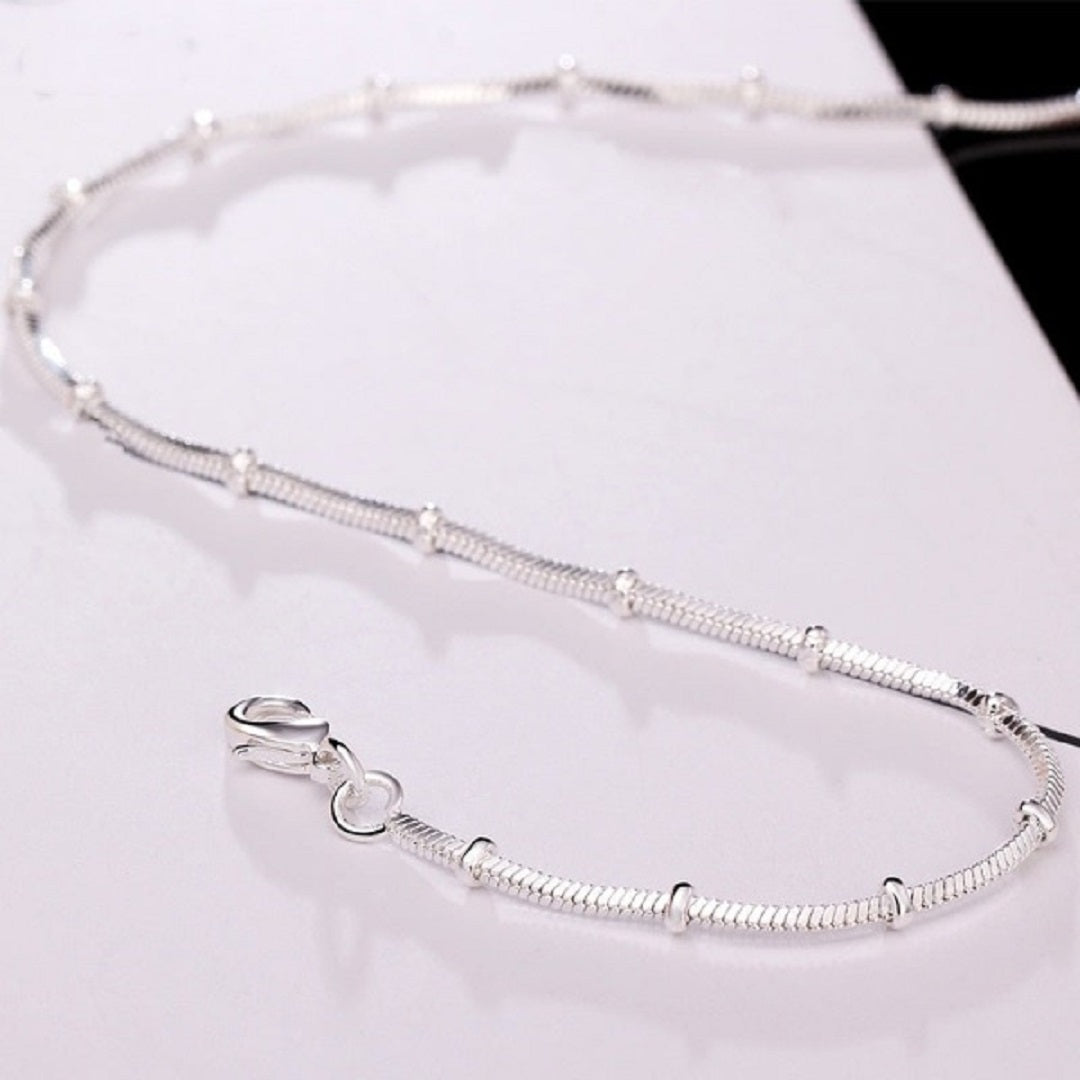 Sarah 925 Sterling Silver Snake Chain Wedding Beads Necklace