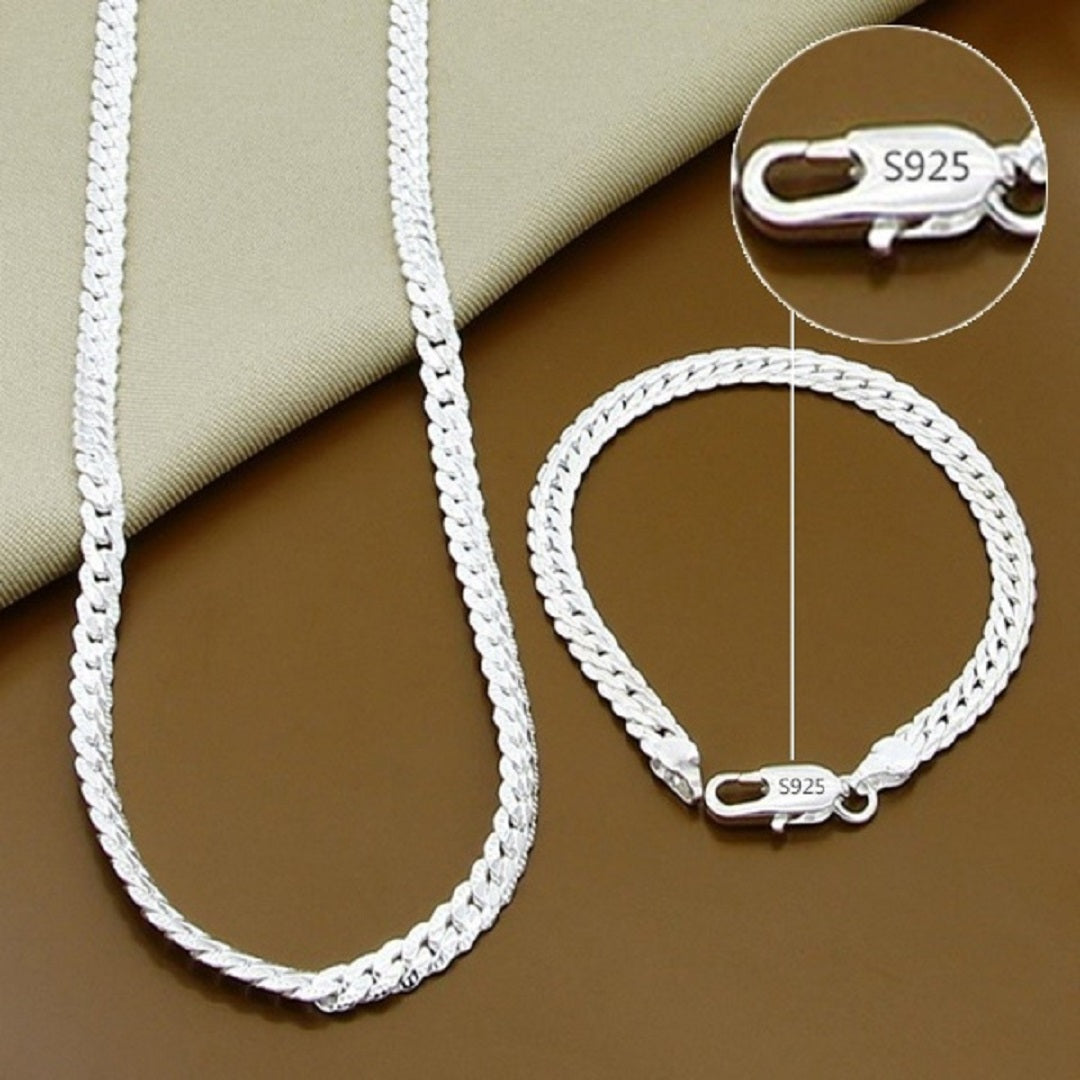 Amara 925 Sterling Silver 6mm Side Chain Jewelry Set
