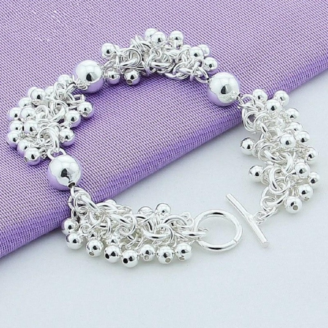 Bridal 925 Sterling Silver Grape Beads Charm Bracelet