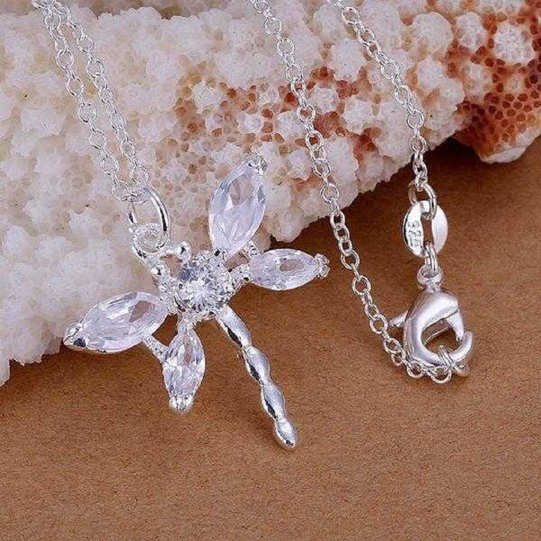 Silver Plated Dragonfly Pendant Necklace