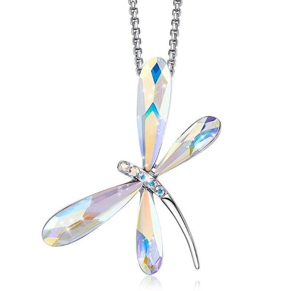Blue Crystal Dragonfly Chain Necklace