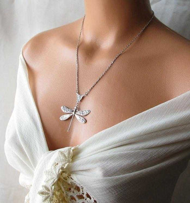 Free Silver Plated Dragonfly Pendant Necklace-Necklace-Kirijewels.com-Kirijewels.com