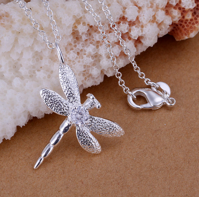 Free Silver Plated Dragonfly Pendant Necklace-Necklace-Kirijewels.com-Kirijewels.com