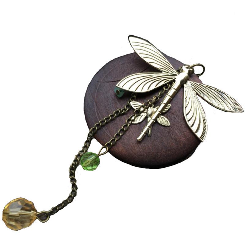 Long Wood Chain Dragonfly Pendant Necklace-Pendant Necklaces-Kirijewels.com-Kirijewels.com