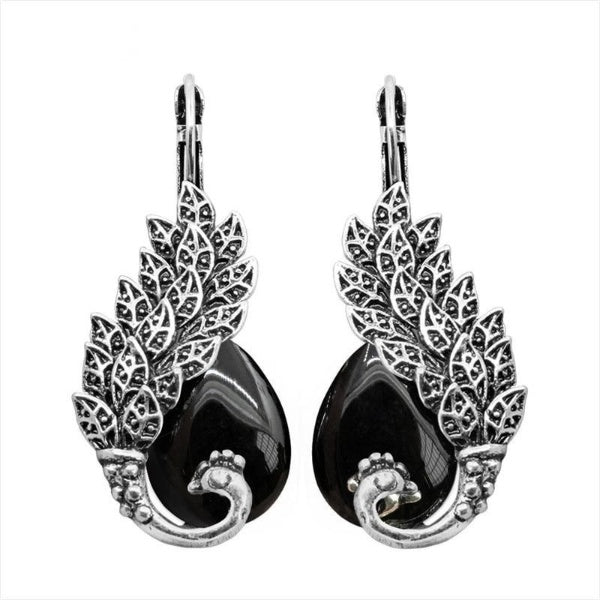 Antique Silver-Plated Peacock Earrings