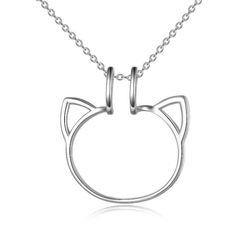 Keeper 925 Sterling Silver Cat Ring Holder Necklace