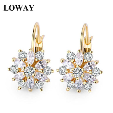 Free Romantic Flower Design Cubic Zirconia Earrings-Hoop Earrings-Kirijewels.com-Rose Gold Plated-Kirijewels.com