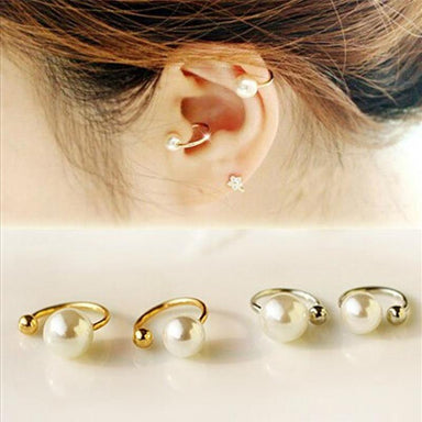 Simulated Pearl Cuff Earrings-Clip Earrings-Kirijewels.com-gold-Kirijewels.com