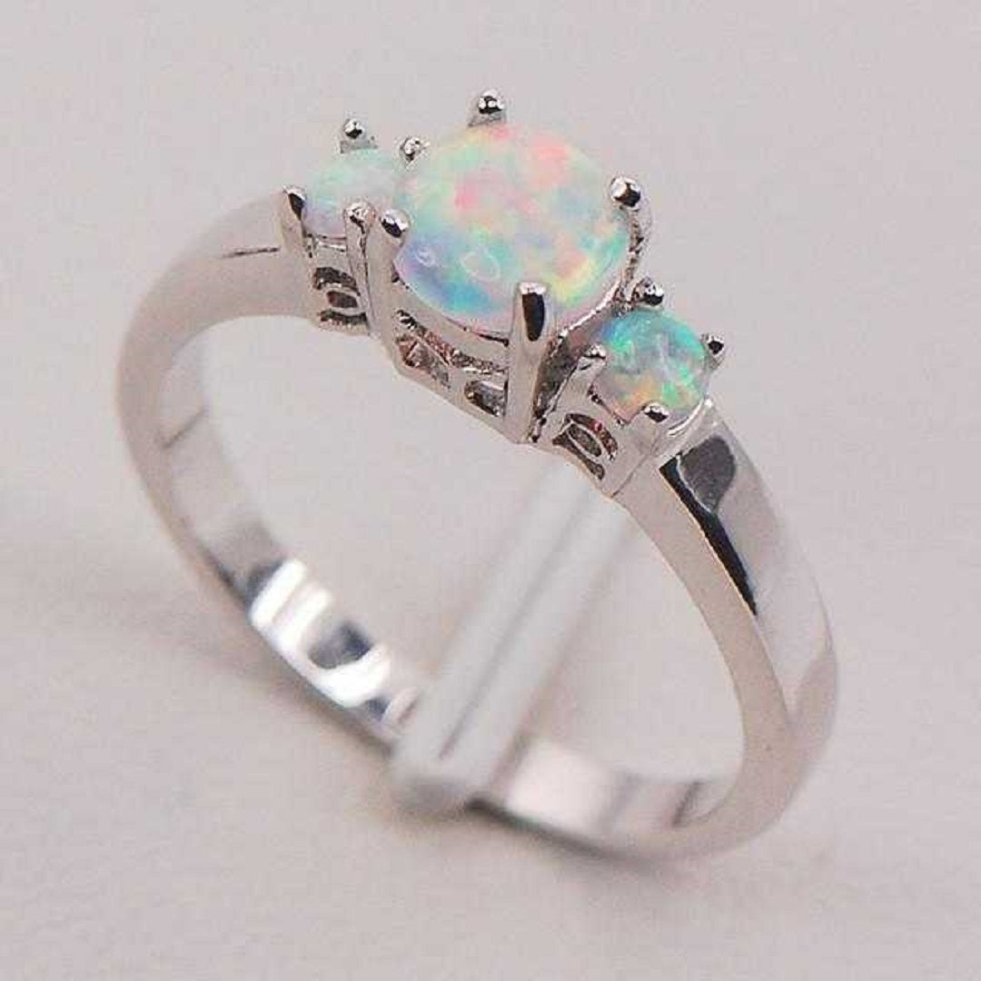 Sterling Silver Exquisite White Fire Opal Ring