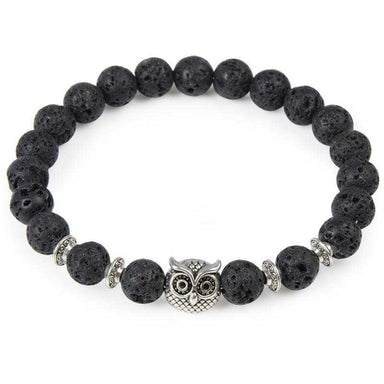 Owl Charm Natural Stone Beads Bracelet-Charm Bracelets-Kirijewels.com-owl silver-Kirijewels.com