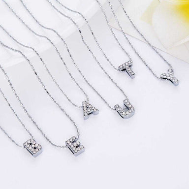 Initial Letters Crystal Silver Chain Necklace-Pendant Necklaces-Kirijewels.com-A-Silver-Kirijewels.com