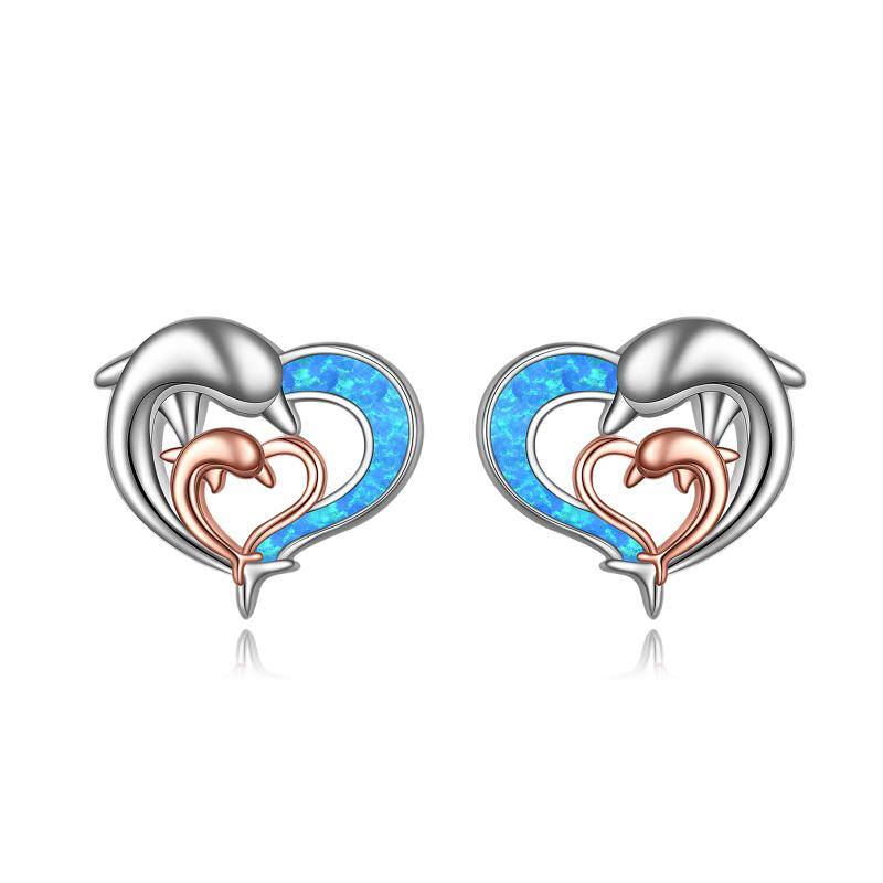 Sterling Silver Double Dolphin Stud Earrings