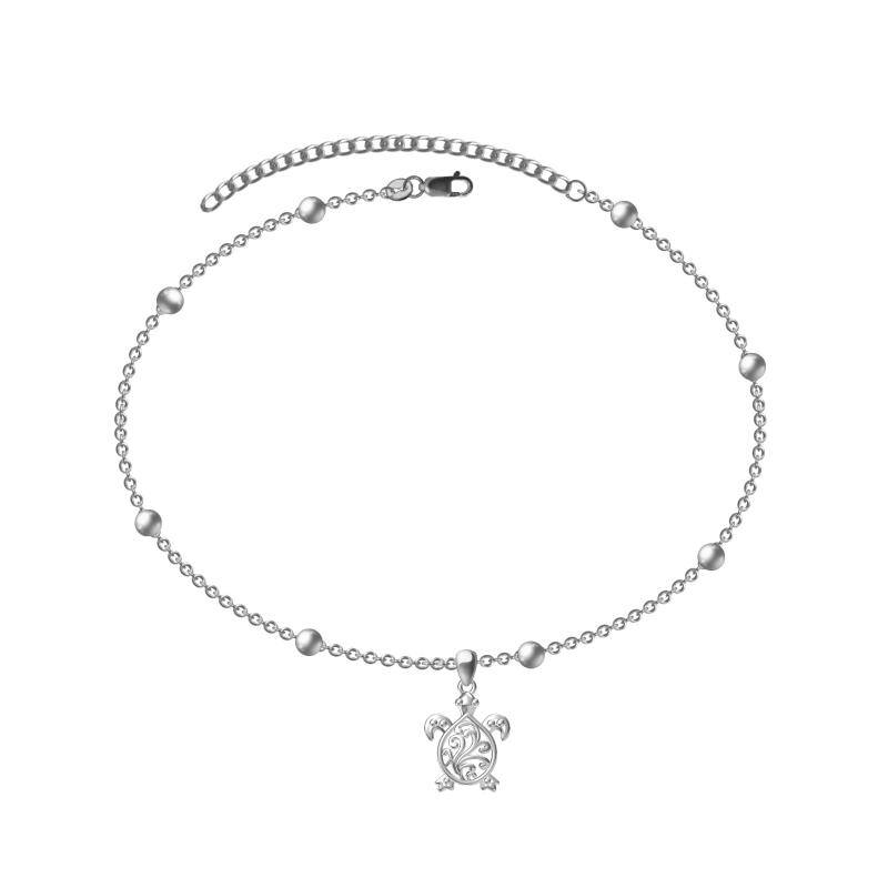 Sterling Silver Bead Chain Turtle Anklet Bracelet