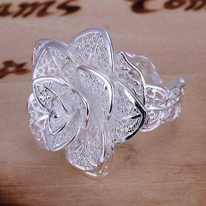 Sterling Silver Flower Wedding Ring-Rings-Kirijewels.com-Resizable-Kirijewels.com