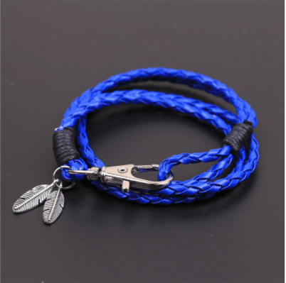 Leather Charm Friendship Feather Bracelet-Charm Bracelets-Kirijewels.com-Blue-Kirijewels.com