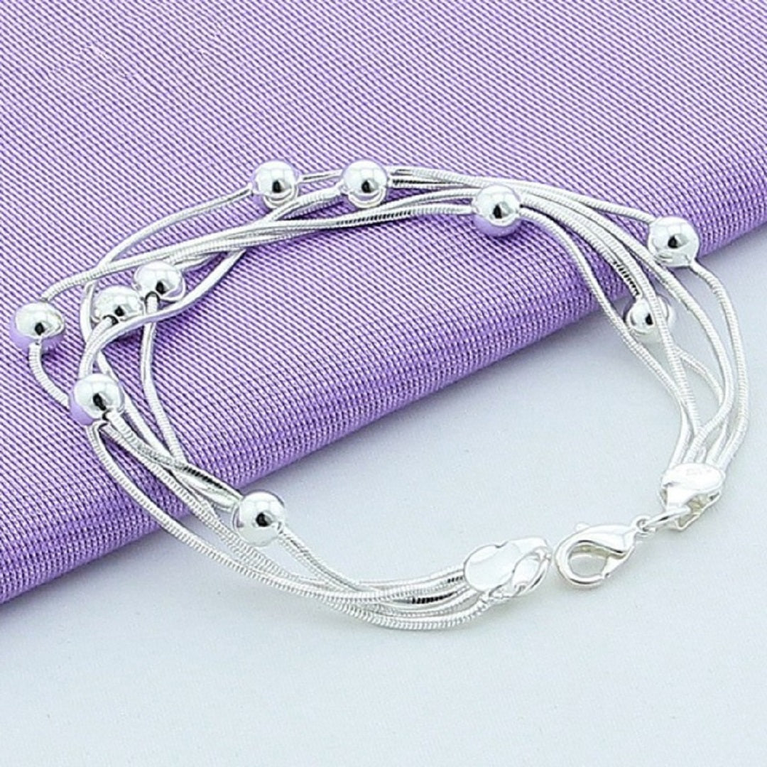 Smooth Bead 925 Sterling Silver Snake Chain Bracelet