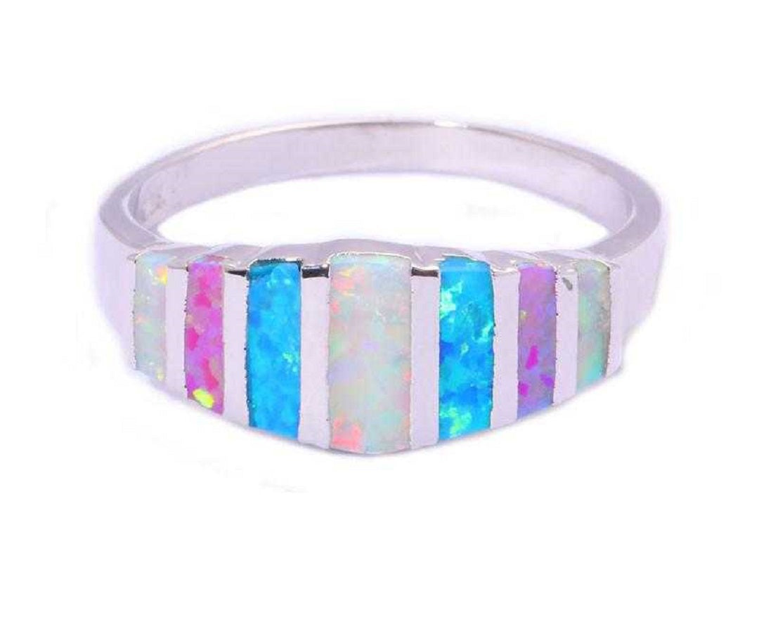 Rainbow White Fire Opal Ring