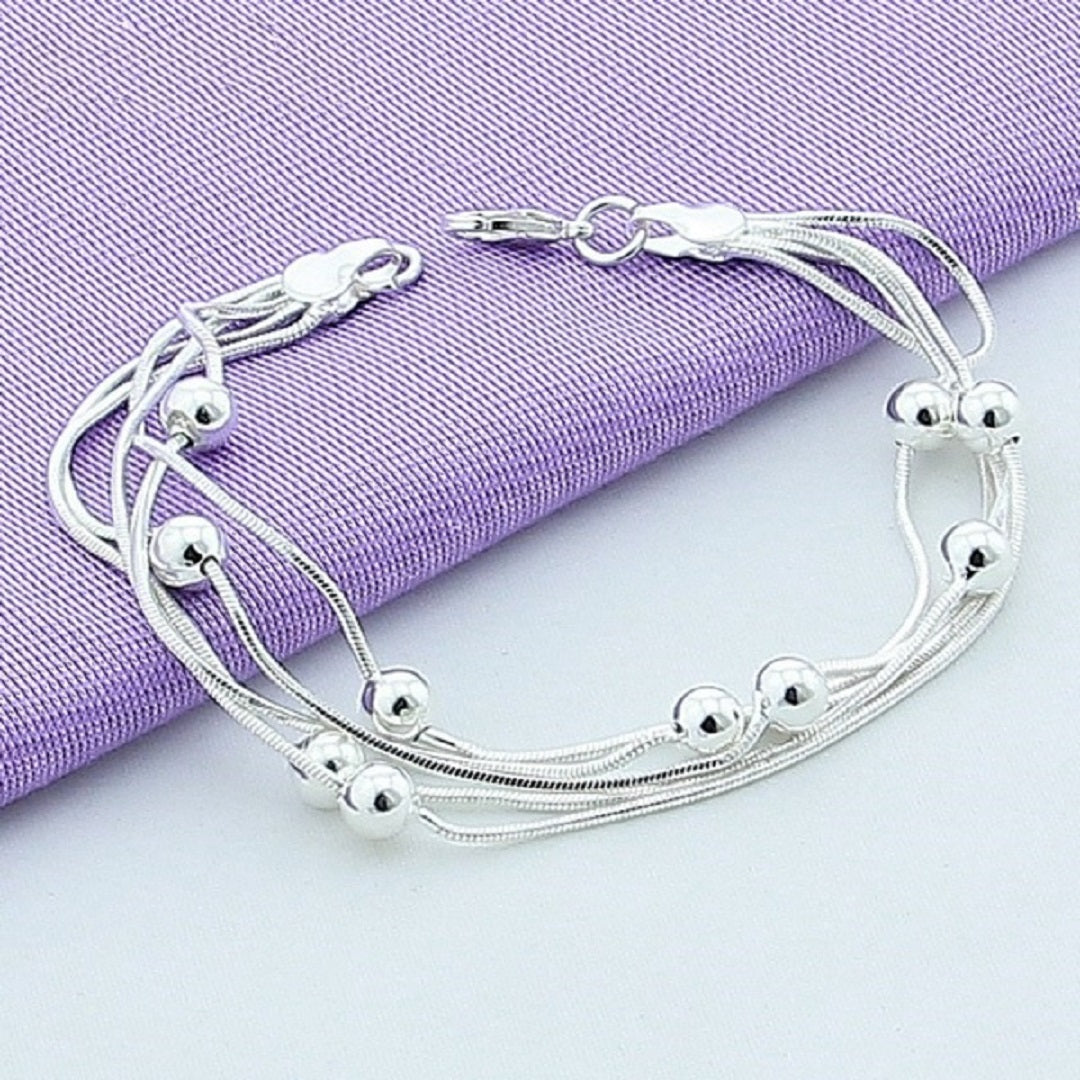 Smooth Bead 925 Sterling Silver Snake Chain Bracelet