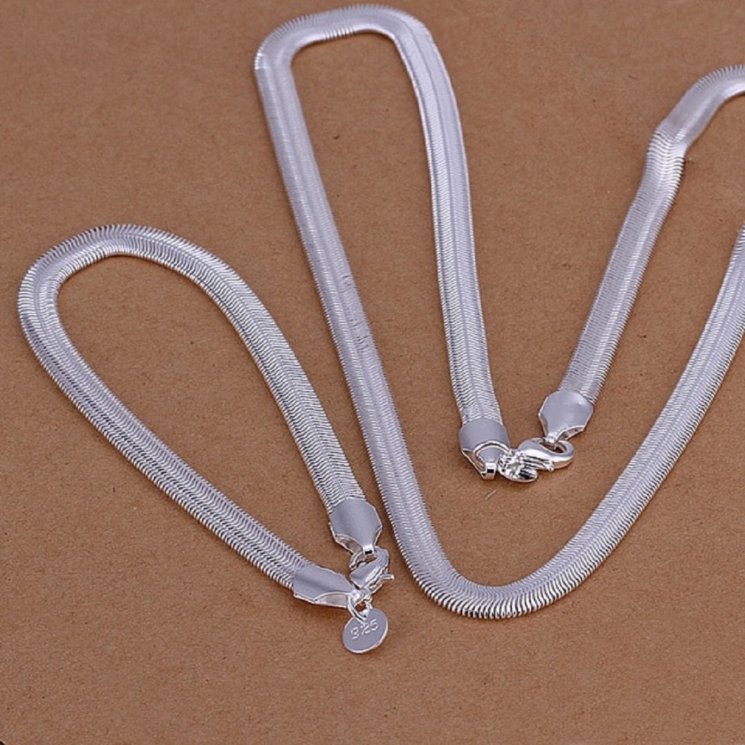 Flat Snake Bone Sterling Silver Chain Necklace