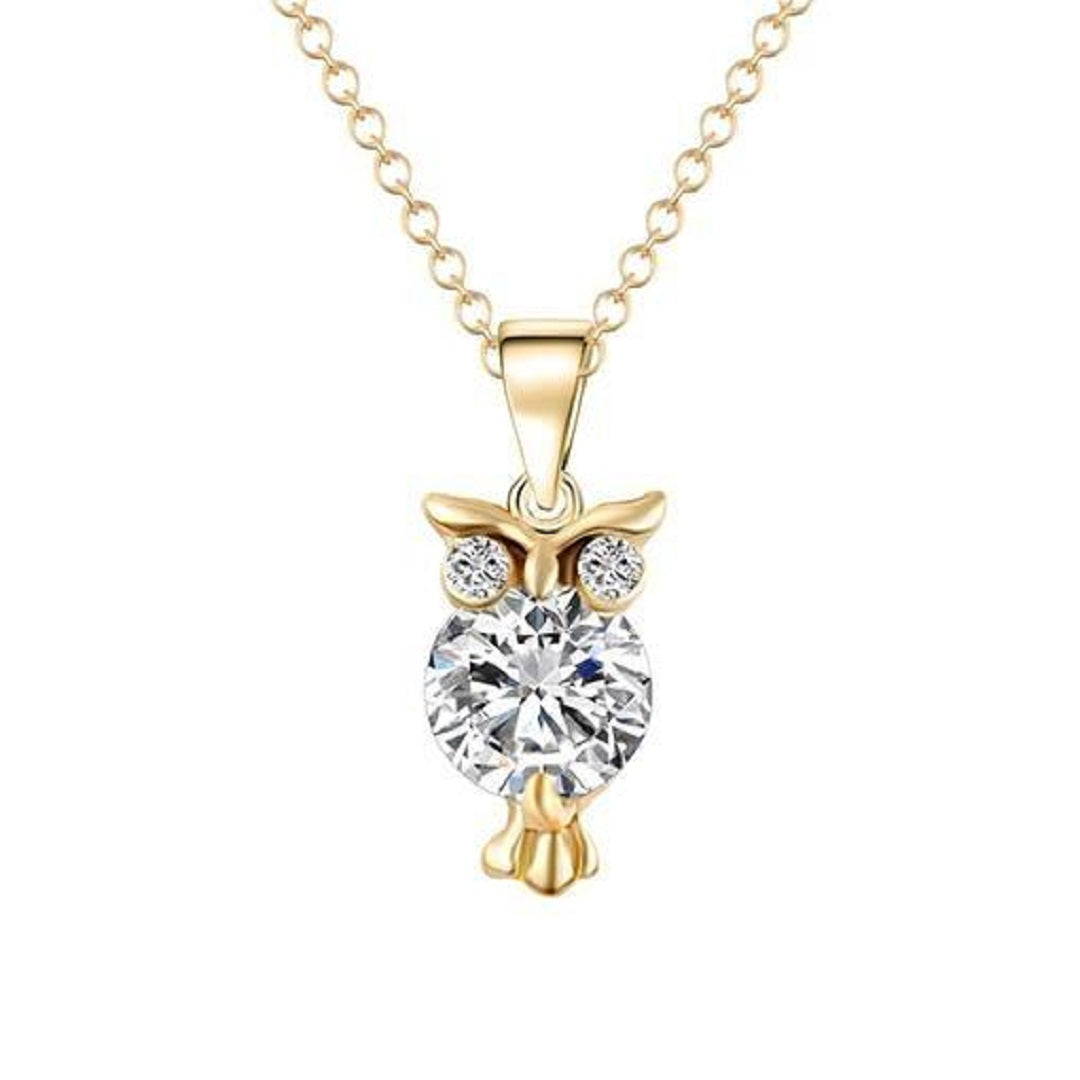 Zircon Crystal Heart Owl Necklace