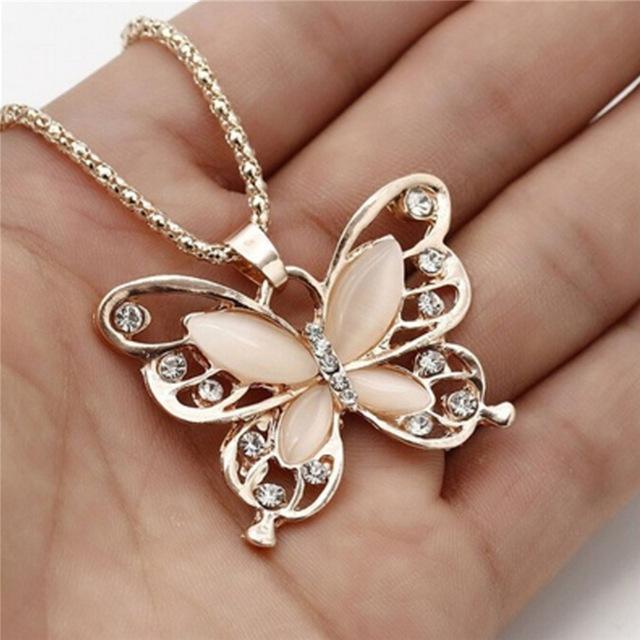 Gold Opal Butterfly Pendant Necklace-Pendant Necklaces-Kirijewels.com-Gold-United States-Kirijewels.com