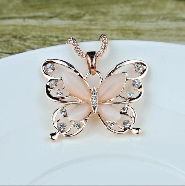 Gold Opal Butterfly Pendant Necklace-Pendant Necklaces-Kirijewels.com-Gold-United States-Kirijewels.com