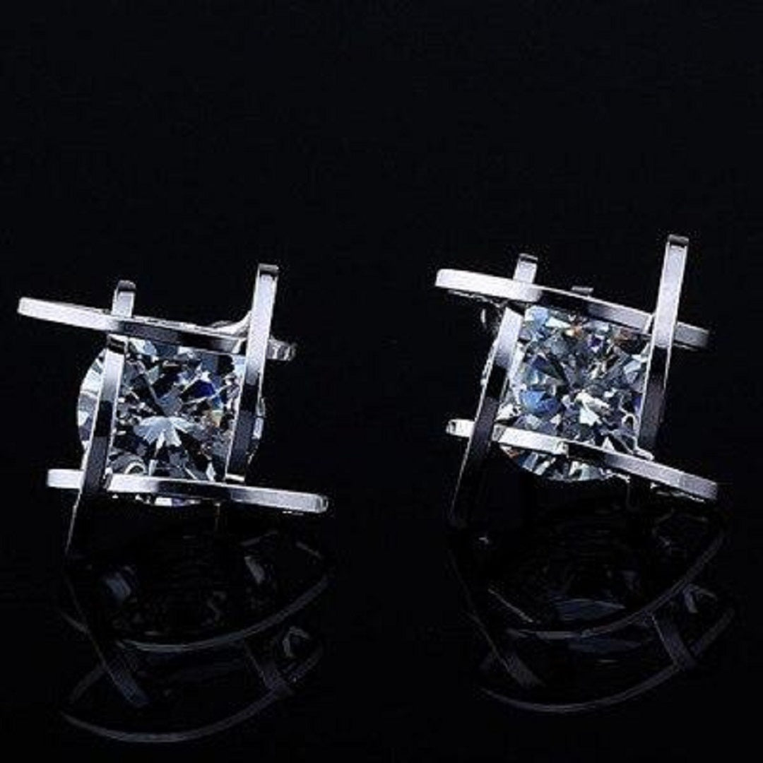Hollow Square Zircon Banquet Earrings