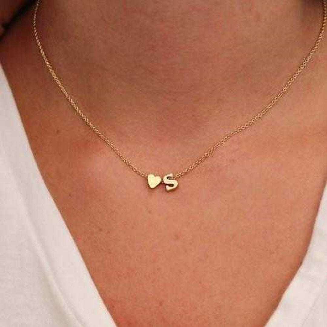 Heart-Shaped Initial Choker Pendant Necklace