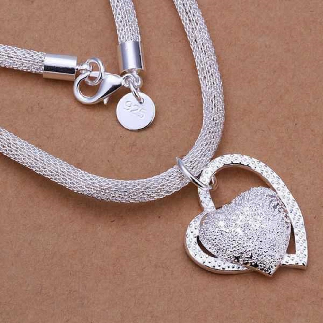 Inlaid Stone Sterling Silver Heart Necklace