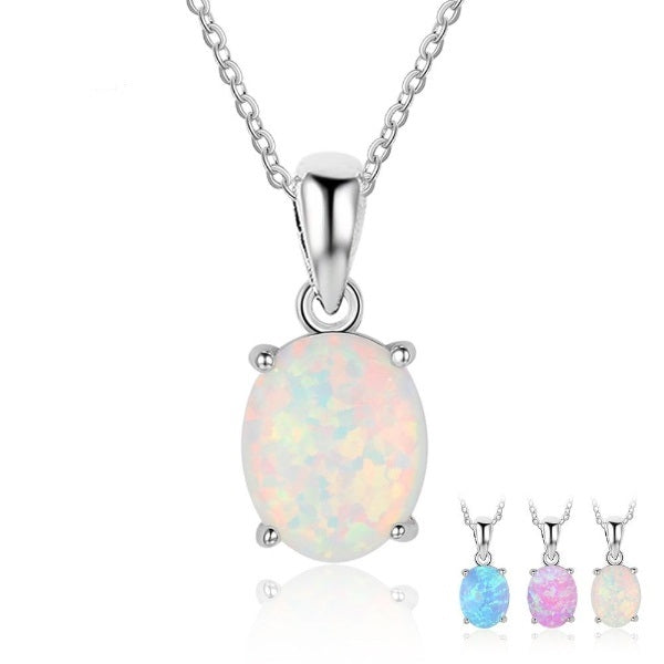 Birthday 925 Sterling Silver Opal Necklace