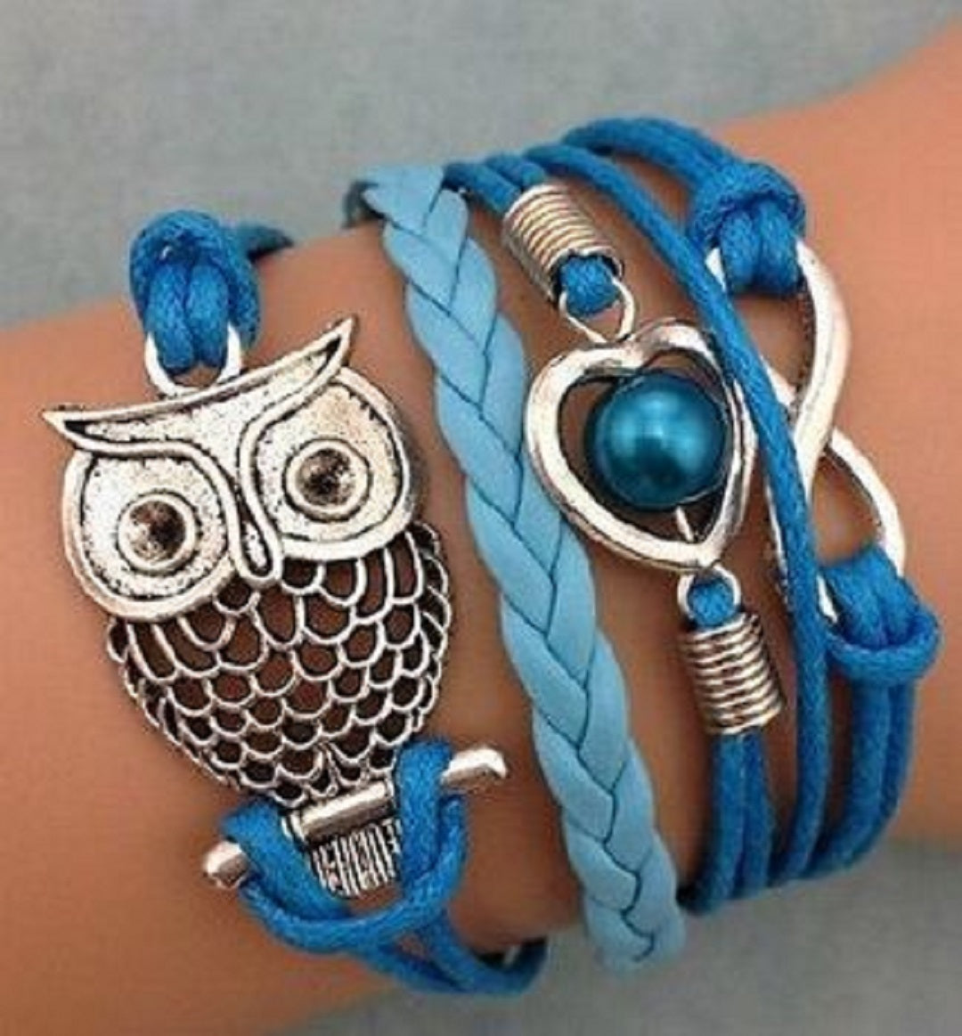 Infinity Multi-layer Leather Owl Charm Bracelet