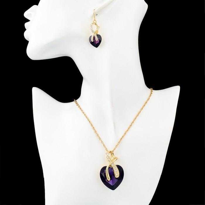 Free LongWay Austrian Crystal Heart Jewelry Set-Jewelry Set-Kirijewels.com-Gold Blue-Kirijewels.com